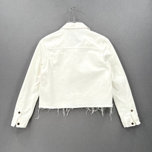 PISTOLA Denim Cut Off Crop Shirt Jacket Womens XS White Distressed Button Front - Picture 3 of 15